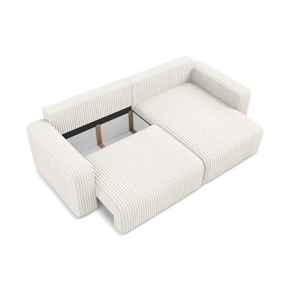 Krémová manšestrová rozkládací/s úložným prostorem rohová pohovka (pravý roh/s lenoškou) Kona – Makamii-image-4