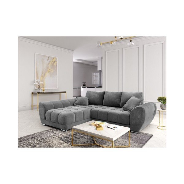 Šedá rozkládací rohová pohovka se sametovým potahem Windsor & Co Sofas Nuage, levý roh-image-1