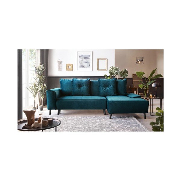 Petrolejová sametová rozkládací rohová pohovka Bobochic Paris Hera Bis, pravý roh-image-4