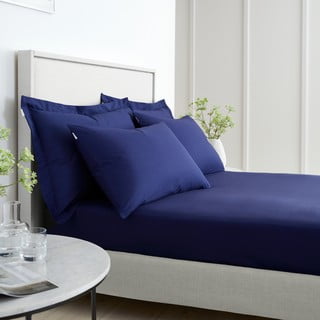 Tmavě modré napínací prostěradlo z bavlněného perkálu 185x200 cm Cotton Percale – Bianca