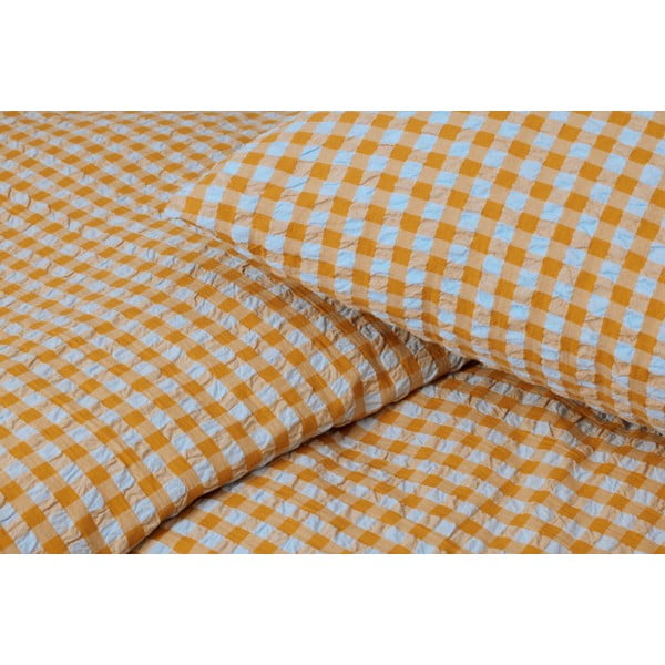 Okrově žluto-světle modré krepové povlečení na jednolůžko 140x200 cm Bæk&Bølge – JUNA-image-1