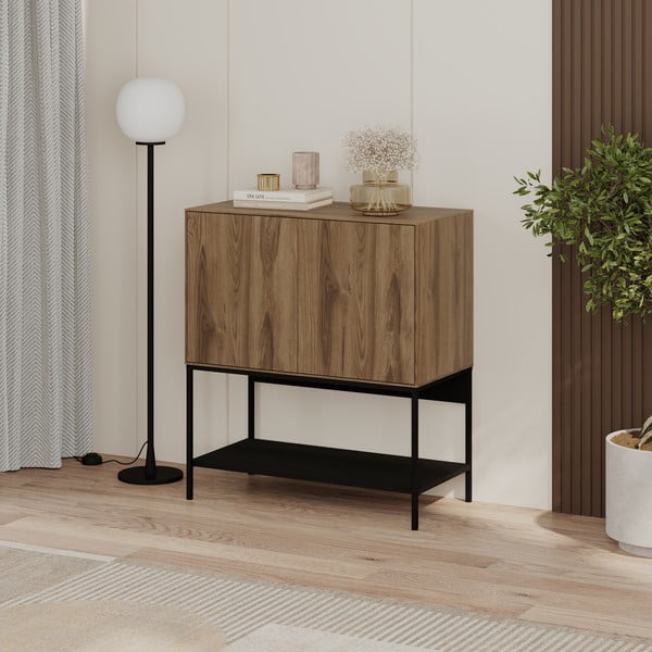 Skříňka v dekoru dubu v černo-přírodní barvě 80x90x40 cm Amira – Marckeric-image-1