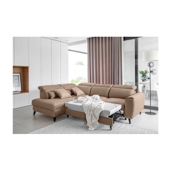 Světle hnědá sametová rozkládací/s úložným prostorem rohová pohovka (levý roh/do L) Noble – ELTAP-image-4