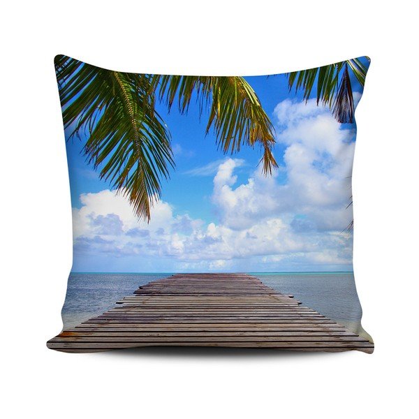 Modrý polštář Home de Bleu Tropical Pier, 43 x 43 cm