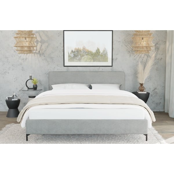 Světle šedá čalouněná dvoulůžková postel s roštem 160x200 cm Barker – Ropez-image-3