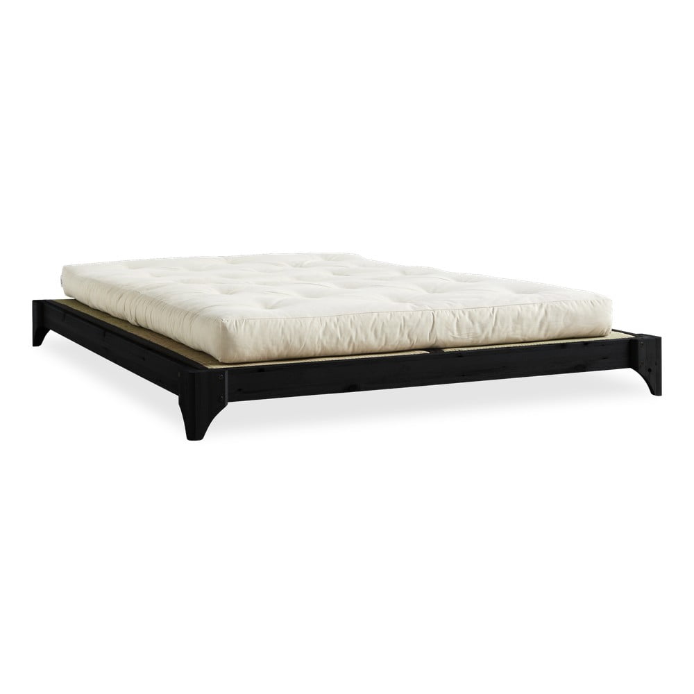 Dvoulůžková postel z borovicového dřeva s matrací a tatami Karup Design Elan Double Latex Black/Natural, 160 x 200 cm