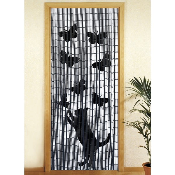 Černo-šedý bambusový závěs do dveří 200x90 cm Cat and Butterfly - Maximex-image-2