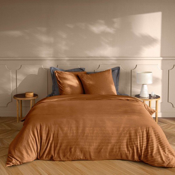 Světle hnědé 3dílné flanelové povlečení na dvoulůžko/prodloužené 240x220 cm Veloutea – douceur d'intérieur-image-1