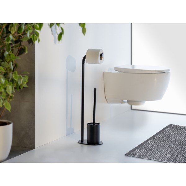 Černý ocelový stojan na toaletní papír se štětkou Levante – Wenko-image-2