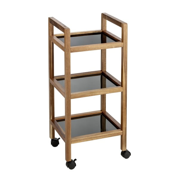 Černý/v přírodní barvě koupelnový regál z masivu akácie 35x76,5 cm Fondi – Wenko