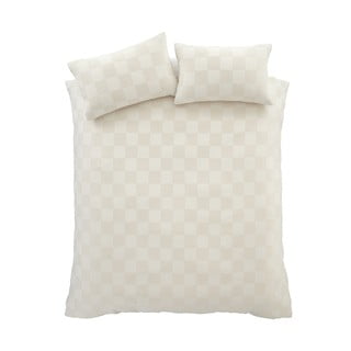 Krémové prodloužené povlečení na dvoulůžko z materiálu bouclé 230x220 cm Cosy Checkerboard – Catherine Lansfield