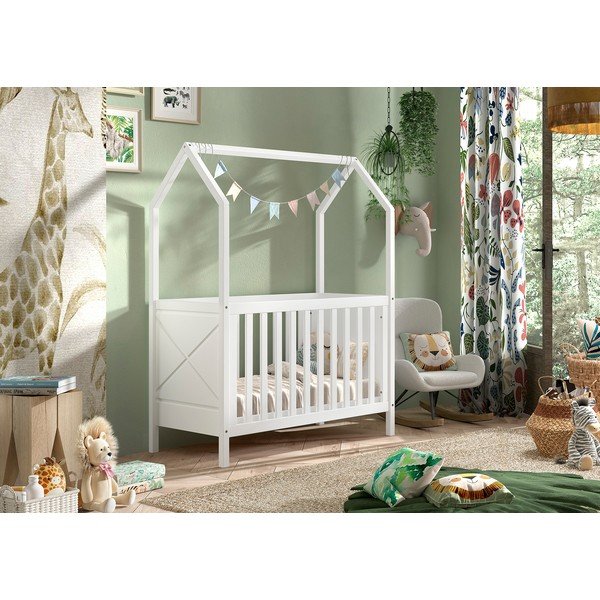 Bílá postýlka z borovicového dřeva s nastavitelnou výškou 60x120 cm Scott – Vipack-image-1