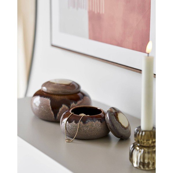 Hnědé dekorativní keramické úložné boxy v sadě 2 ks ø 15x8,5 cm – House Nordic-image-1
