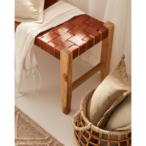 Koňakově hnědá/v přírodní barvě kožená lavice Calixta – Kave Home-image-2