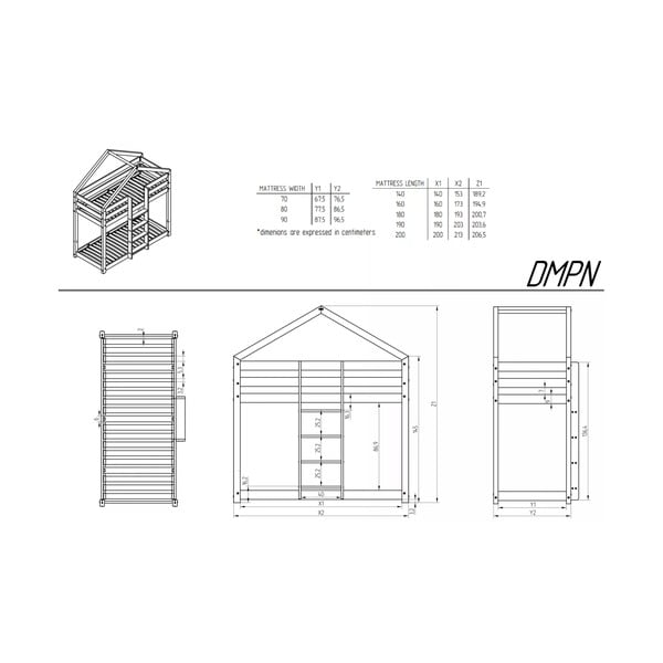 Domečková patrová dětská postel s roštem v přírodní barvě 90x180 cm DMPN – Adeko-image-2