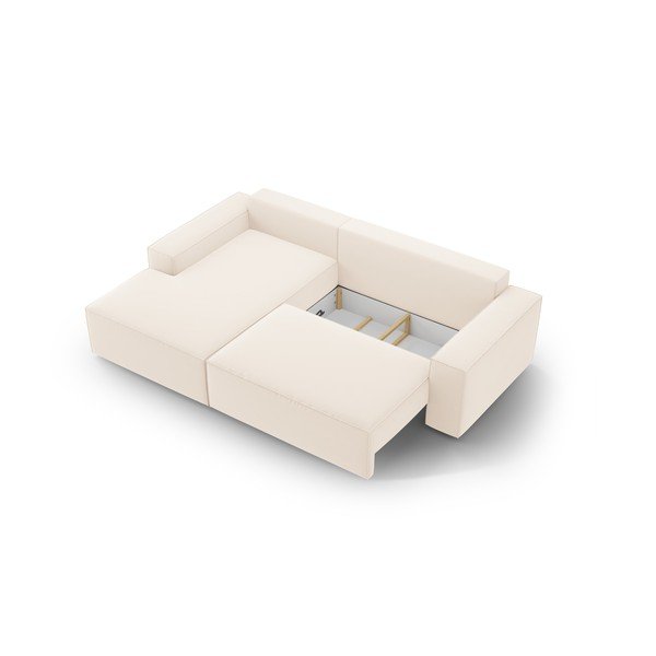 Béžová sametová rozkládací rohová pohovka s úložným prostorem (levý roh/s lenoškou) Jodie – Micadoni -image-4