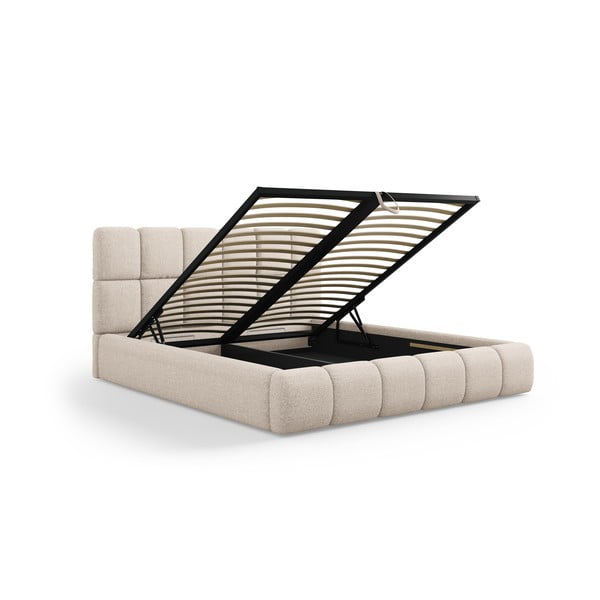 Béžová čalouněná dvoulůžková postel s úložným prostorem s roštem 200x200 cm Bellis – Micadoni Home-image-2