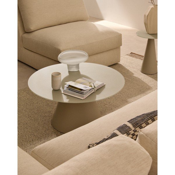 Světle šedý kulatý konferenční stolek se skleněnou deskou ø 80 cm Wilshire – Kave Home-image-1