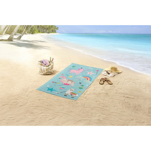 Modrá dětská sametová plážová osuška 75x150 cm Moody – Good Morning-image-1