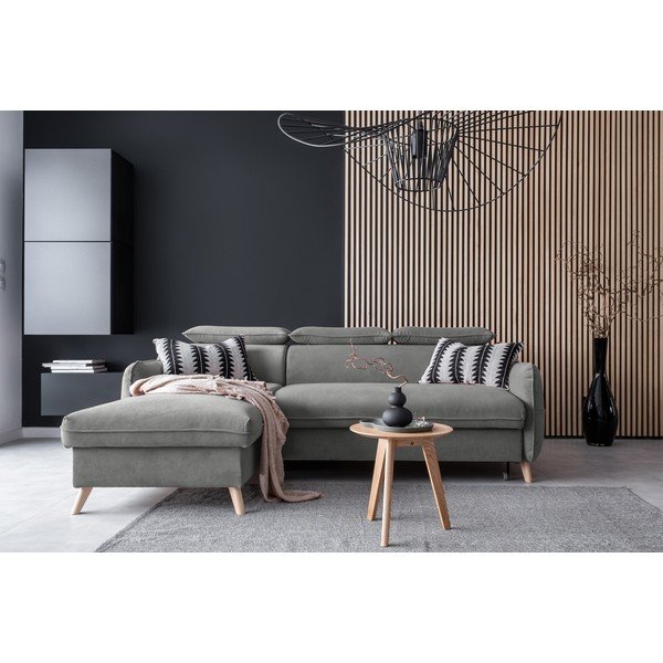 Světle šedá sametová rozkládací rohová pohovka (levý roh) Sweet Harmony – Miuform-image-1