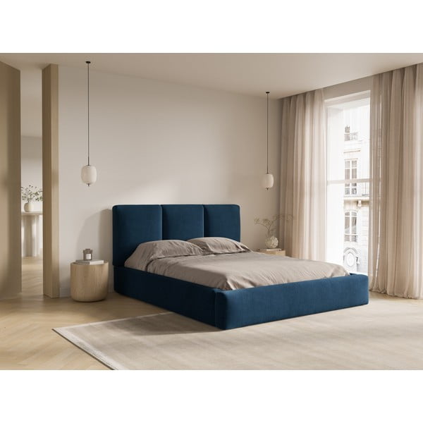 Tmavě modrá čalouněná dvoulůžková postel s úložným prostorem s roštem 160x200 cm Brody – Mazzini Beds-image-1