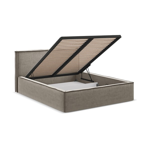 Čalouněná dvoulůžková postel taupe s úložným prostorem s roštem 140x200 cm Anani – Makamii-image-2