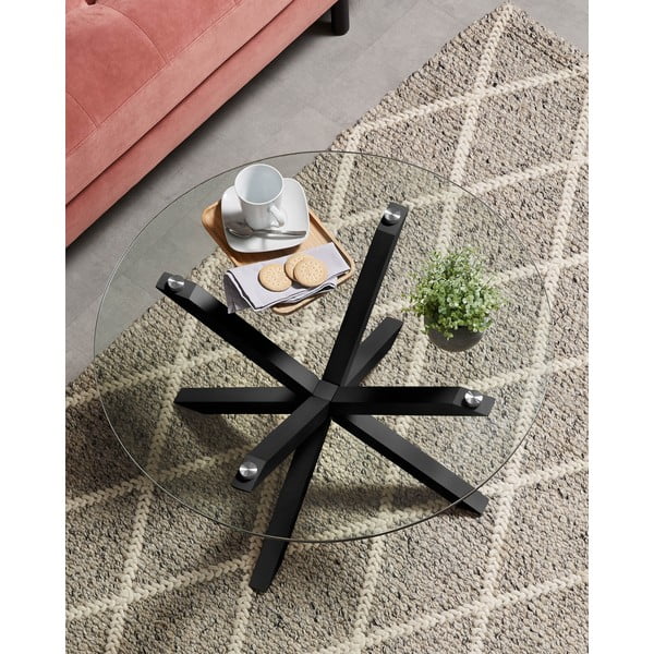 Černý kulatý konferenční stolek se skleněnou deskou ø 82 cm Argo – Kave Home-image-1