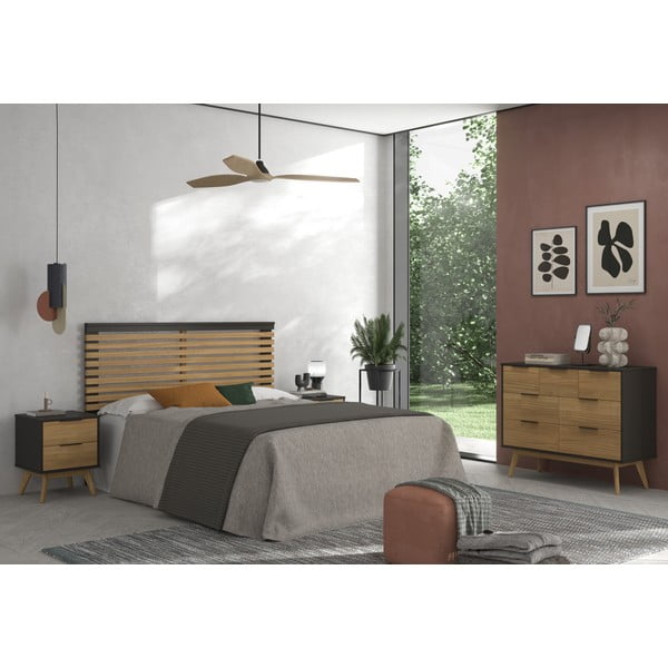 Černé/přírodní čelo postele z borovicového dřeva 163x100 cm Lavis – Marckeric-image-1