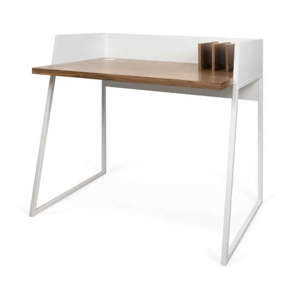 Bílý pracovní stůl s detaily v dekoru ořechového dřeva TemaHome Volga-image-1