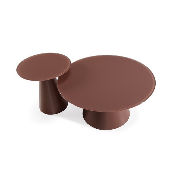 Hnědé kulaté konferenční stolky v sadě 2 ks se skleněnou deskou ø 80 cm Vida – MOME-image-4