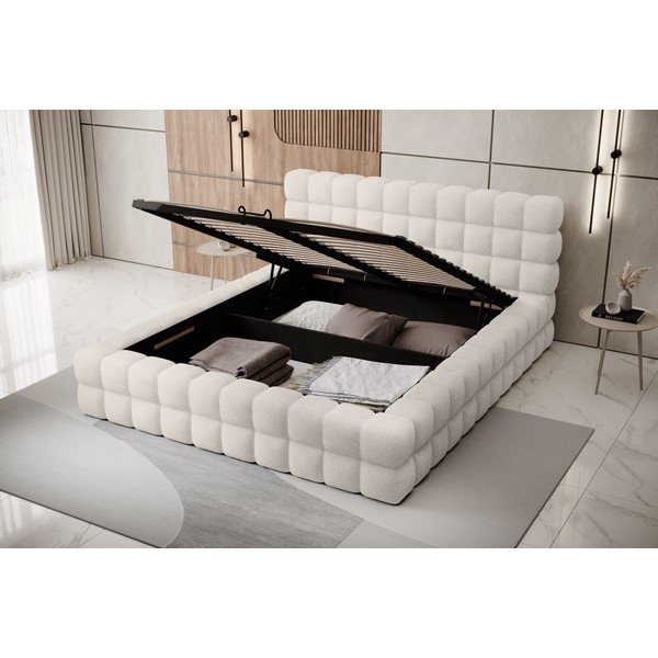 Bílá čalouněná dvoulůžková postel s úložným prostorem s roštem 140x200 cm Dizzle – ELTAP-image-2