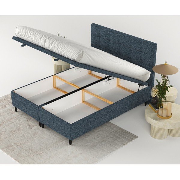 Tmavě modrá čalouněná dvoulůžková postel s úložným prostorem 180x200 cm Senses – Maison de Rêve-image-2