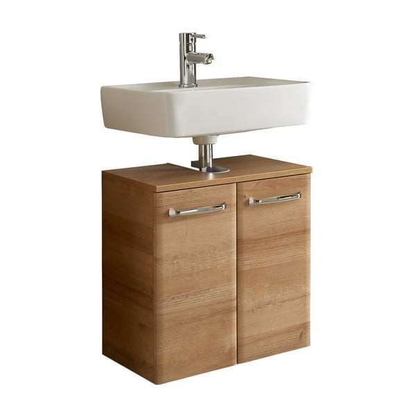 Závěsná skříňka bez umyvadla v dekoru dubu v přírodní barvě 53x60 cm Quickset 318 – Pelipal-image-2