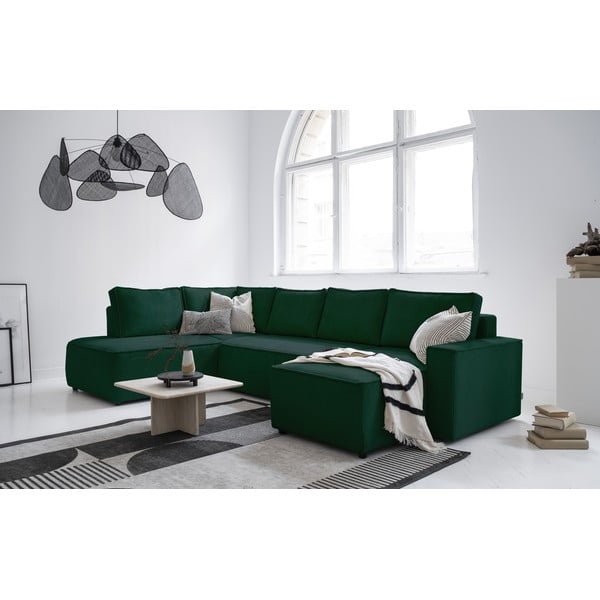 Tmavě zelená manšestrová rozkládací rohová pohovka (levý roh/do "U") Brave Dave – Miuform-image-3