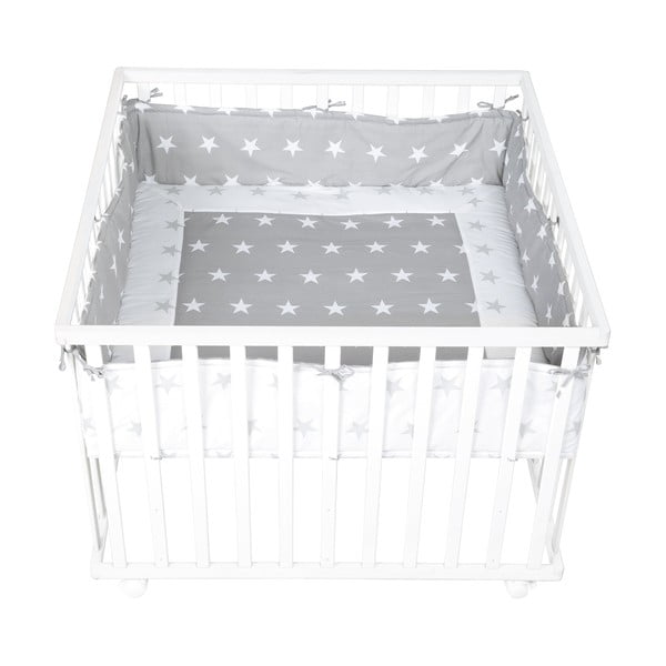 Bílý/šedý mantinel do postýlky s příměsí bavlny 96 cm Little Stars – Roba-image-1