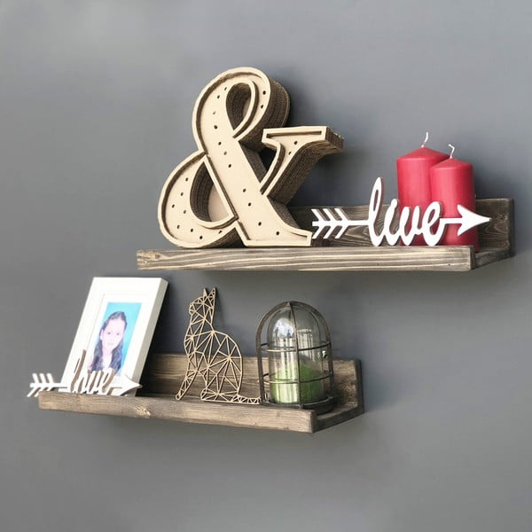 Sada 2 dřevěných nástěnných polic Simple-image-1