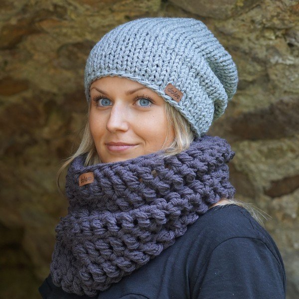 Ručně pletená čepice DOKE Grey Beanie-image-2