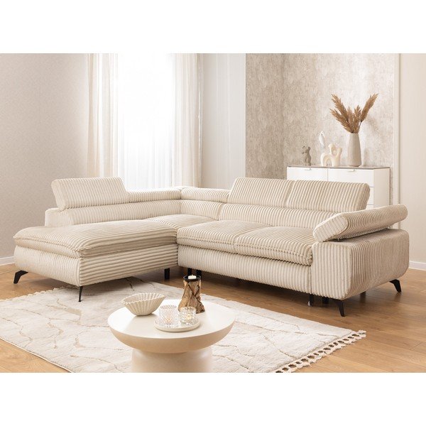 Béžová manšestrová rohová pohovka (levý roh/do L) Marbeya  – Ropez-image-1