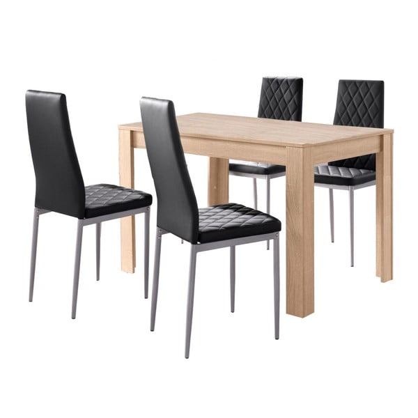 Set jídelního stolu v dubovém dekoru a 4 černých jídelních židlí Støraa Lori and Barak, 120 x 80 cm