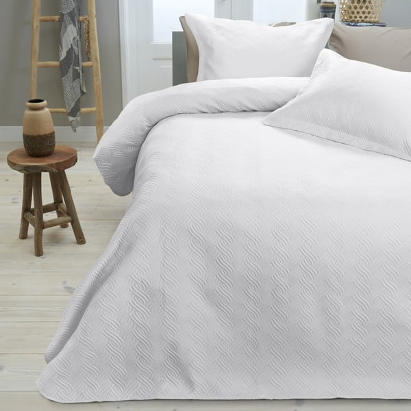 Bílý přehoz přes postel se dvěma povlaky na polštář Dreamhouse Wave, 260 x 250 cm