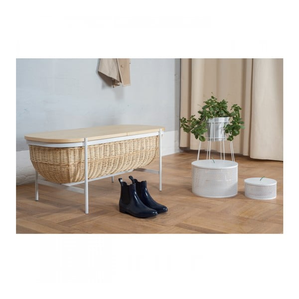 Proutěná lavice s bílou konstrukcí a úložným prostorem OK Design Willow-image-3