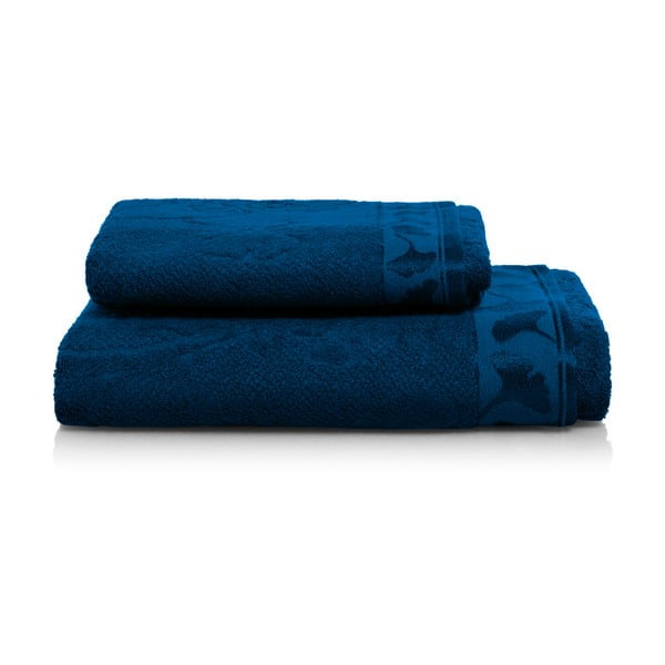 Set tmavě modré osušky a ručníku z bambusových vláken Maison Carezza Italia