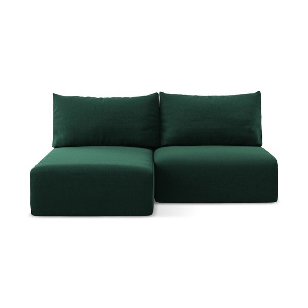 Tmavě zelená sametová rozkládací/s úložným prostorem rohová pohovka (levý roh/s lenoškou) Kalena – Makamii