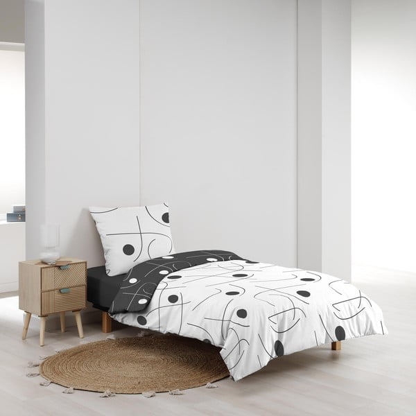 Bílé/tmavě šedé povlečení na jednolůžko z mikrovlákna 140x200 cm Sonate – douceur d'intérieur-image-3