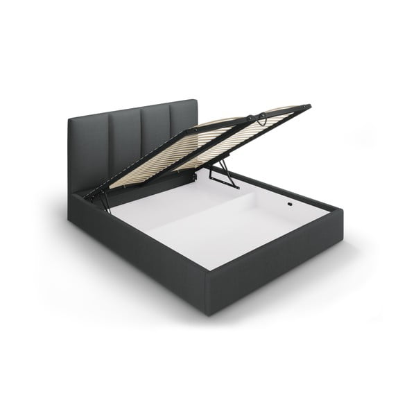 Tmavě šedá čalouněná dvoulůžková postel s úložným prostorem s roštem 160x200 cm Juniper – Mazzini Beds-image-3
