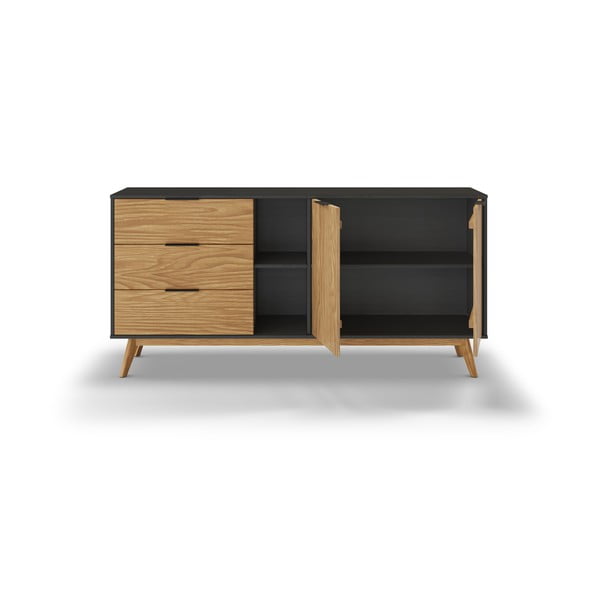 Černá/přírodní nízká komoda z borovicového dřeva 165x80 cm Lavis – Marckeric-image-4