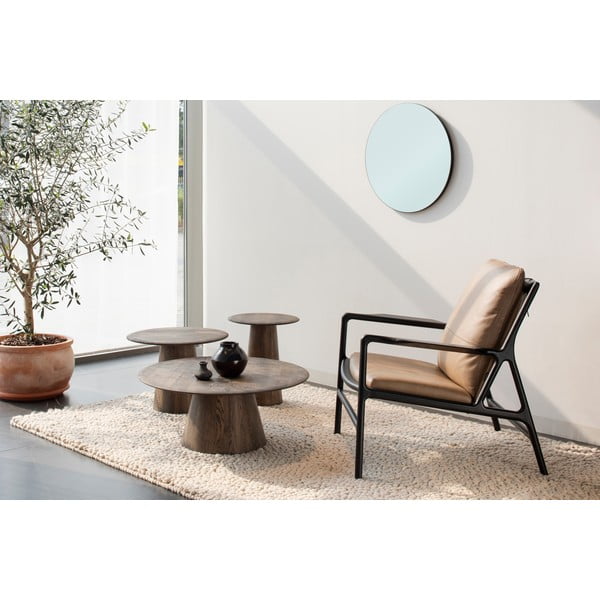 Hnědý kulatý konferenční stolek z dubového dřeva ø 80 cm Mushroom – Gazzda-image-1