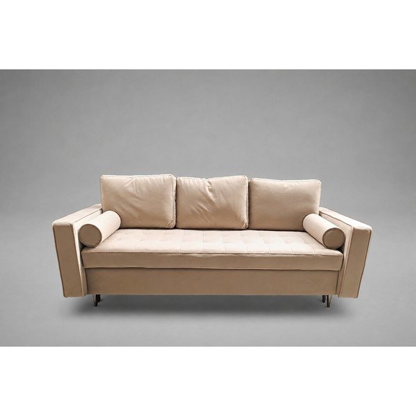 Béžová sametová rozkládací/s úložným prostorem pohovka 225 cm Santo - II. jakost – Milo Casa-image-1
