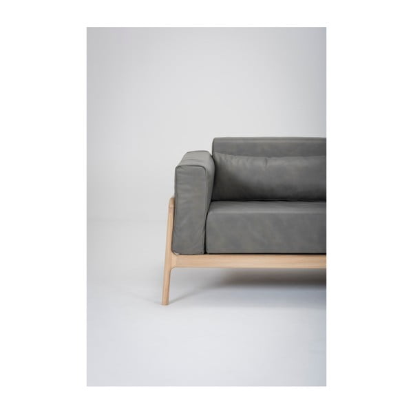 Tmavě šedá pohovka z buvolí kůže s konstrukcí z masivního dubového dřeva Gazzda Fawn,180 cm-image-2