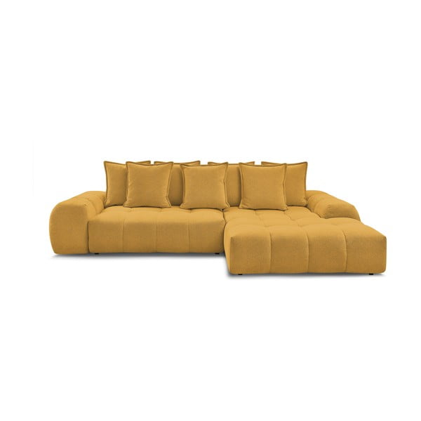 Žinylková rozkládací/s úložným prostorem rohová pohovka v hořčicové barvě (pravý roh/s lenoškou) Everest – Bobochic Paris
